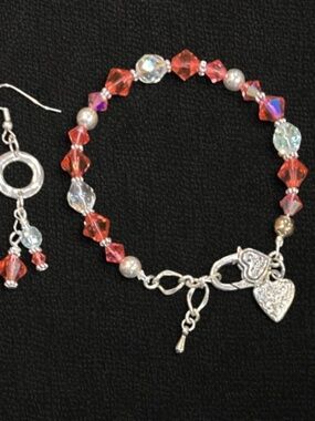 Swarovski Padparadscha and Clear Faceted Crystal Bracelet and Earring Set